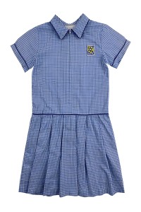 Custom-made elementary school one-piece school uniform dress design blue plaid short-sleeved dress kindergarten school skirt center SU149